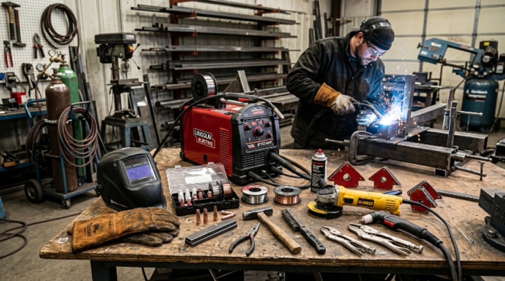 Welding machine accessories and tools for metal fabrication and repair work