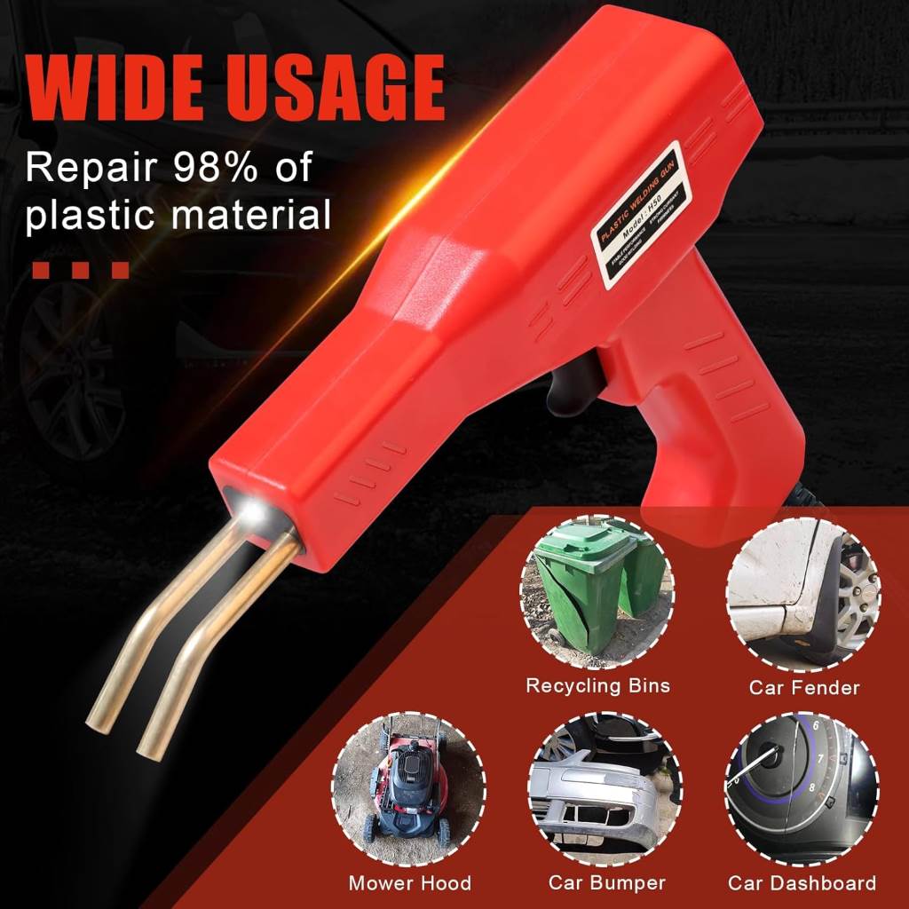 Person using ATOLS plastic welder to repair broken dashboard corner
