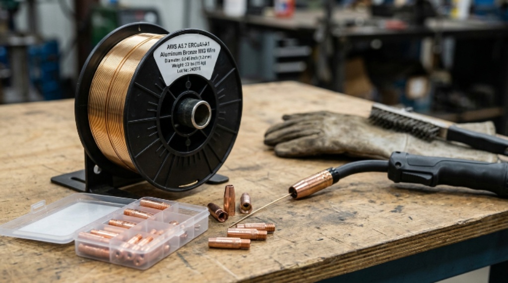 Aluminum bronze MIG welding wire and welding tips