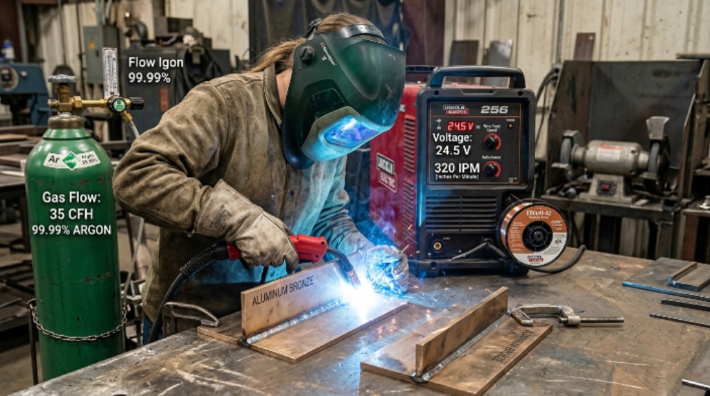 Aluminum bronze MIG wire welding settings and gas