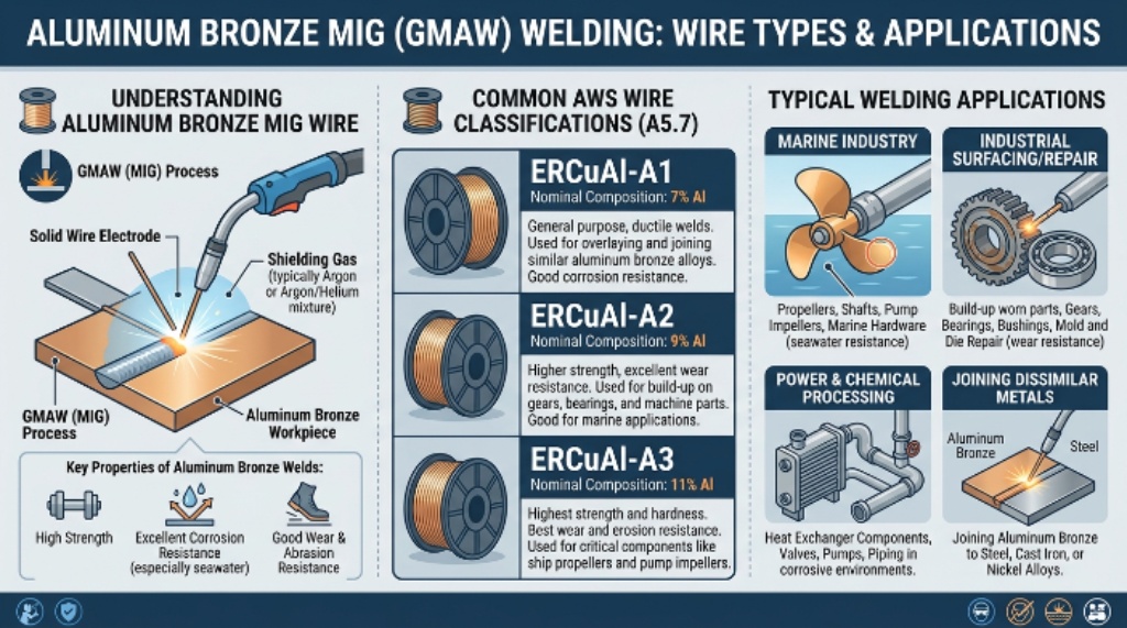 Aluminum Bronze MIG Wire: Types, Applications, Settings, Gas, and Welding Tips