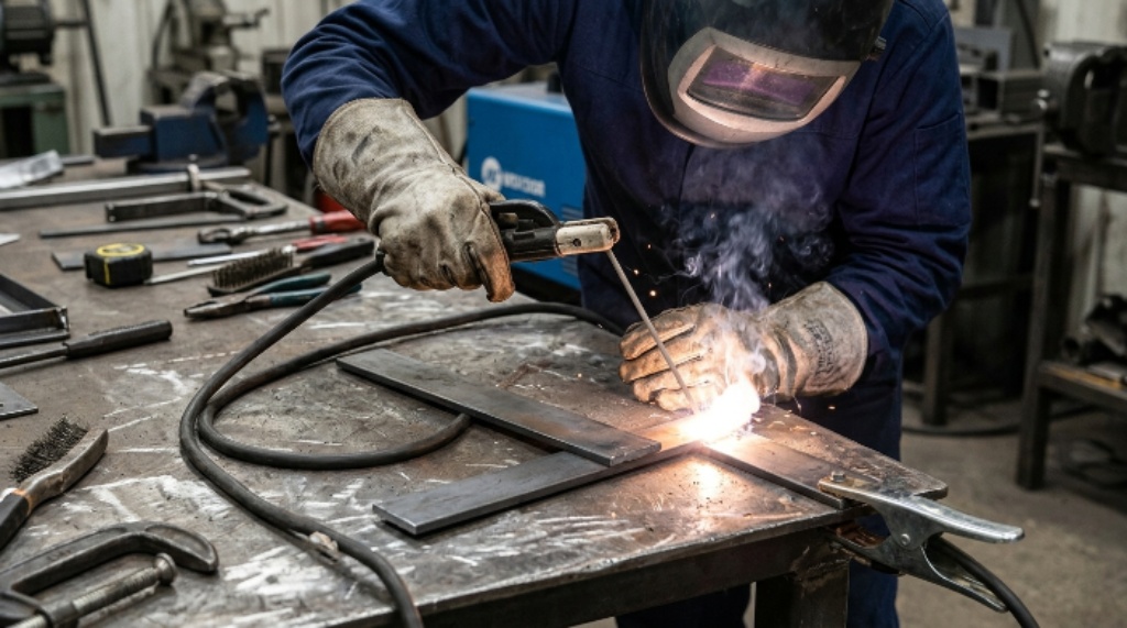 Stick welder being used for spot welding