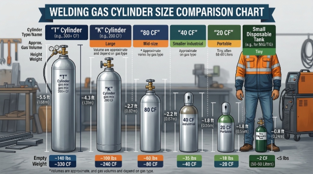 Complete welding gas cylinder size comparison chart
