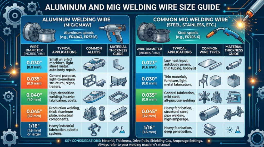 Aluminum and MIG welding wire size guide