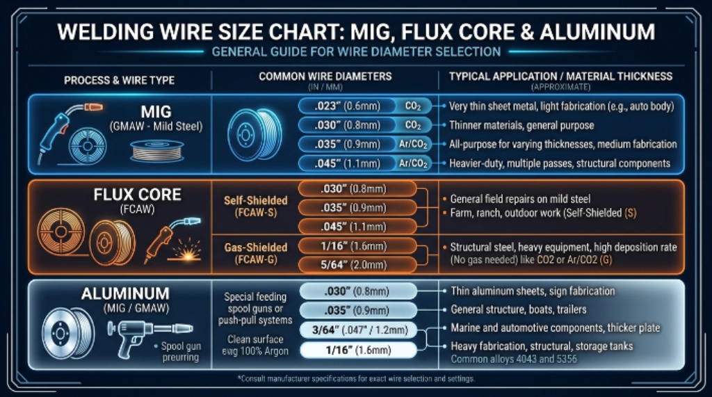 Welding Wire Size Chart: MIG, Flux Core & Aluminum Wire Guide